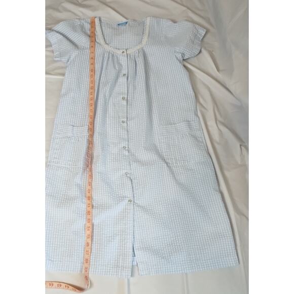 Basic Editions Housecoat/Duster Women's Size S Blue/White Seersucker - Picture 6 of 7